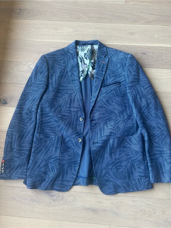 Fred Other - Blue Patterned Men's Blazer - Tropical Print A Fish Named Fred